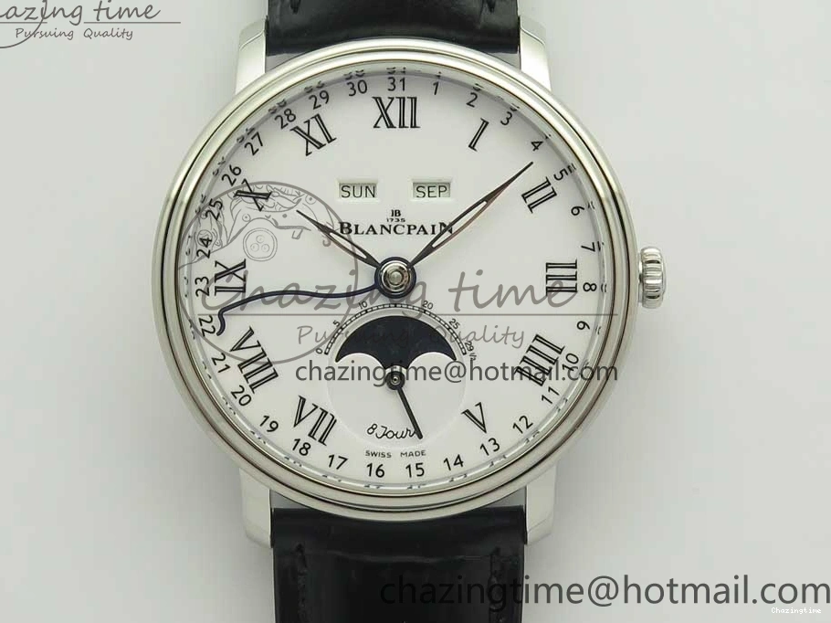 0512 FlexibleFit Villeret Quantième Complet 8 Jours SS Complicated Function OMF 1:1 Best Edition White Dial on Black Leather Strap A 7984